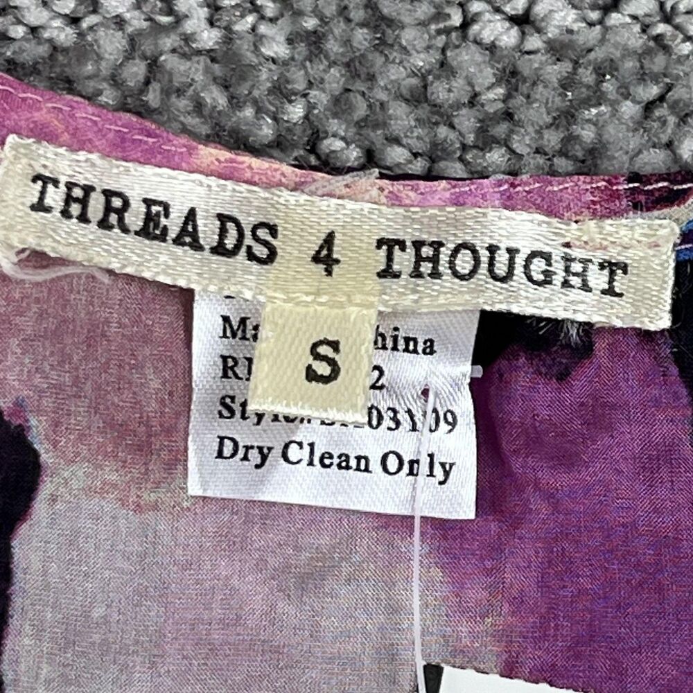 Threads 4 Thought Shirt Womens Small Purple Pink Silk Sleeveless Blouse Wrap Top - Picture 4 of 7